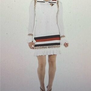 Burberry,‎ NWT, white ring pierced striped stretch jersey dress size medium